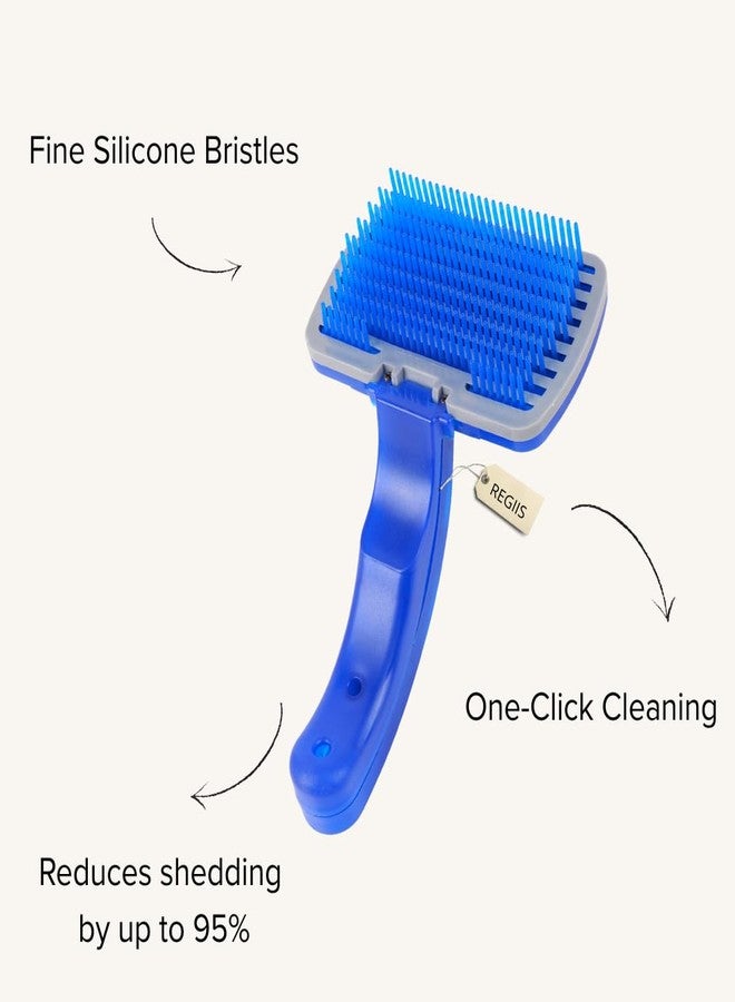 REGIIS Professional Pet Grooming Brush Set, Blue and Black, Self-Cleaning Dog Comb with Ergonomic Handle, 2-Piece Detangling and Deshedding Tools(pack of 3) - Image 5